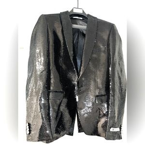 Black sequin suit/pants. Suit 40R, pants 34R. Giovanni Testi